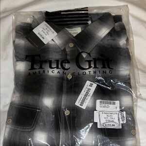 True Grit Men's Charcoal and White Plaid Shirt